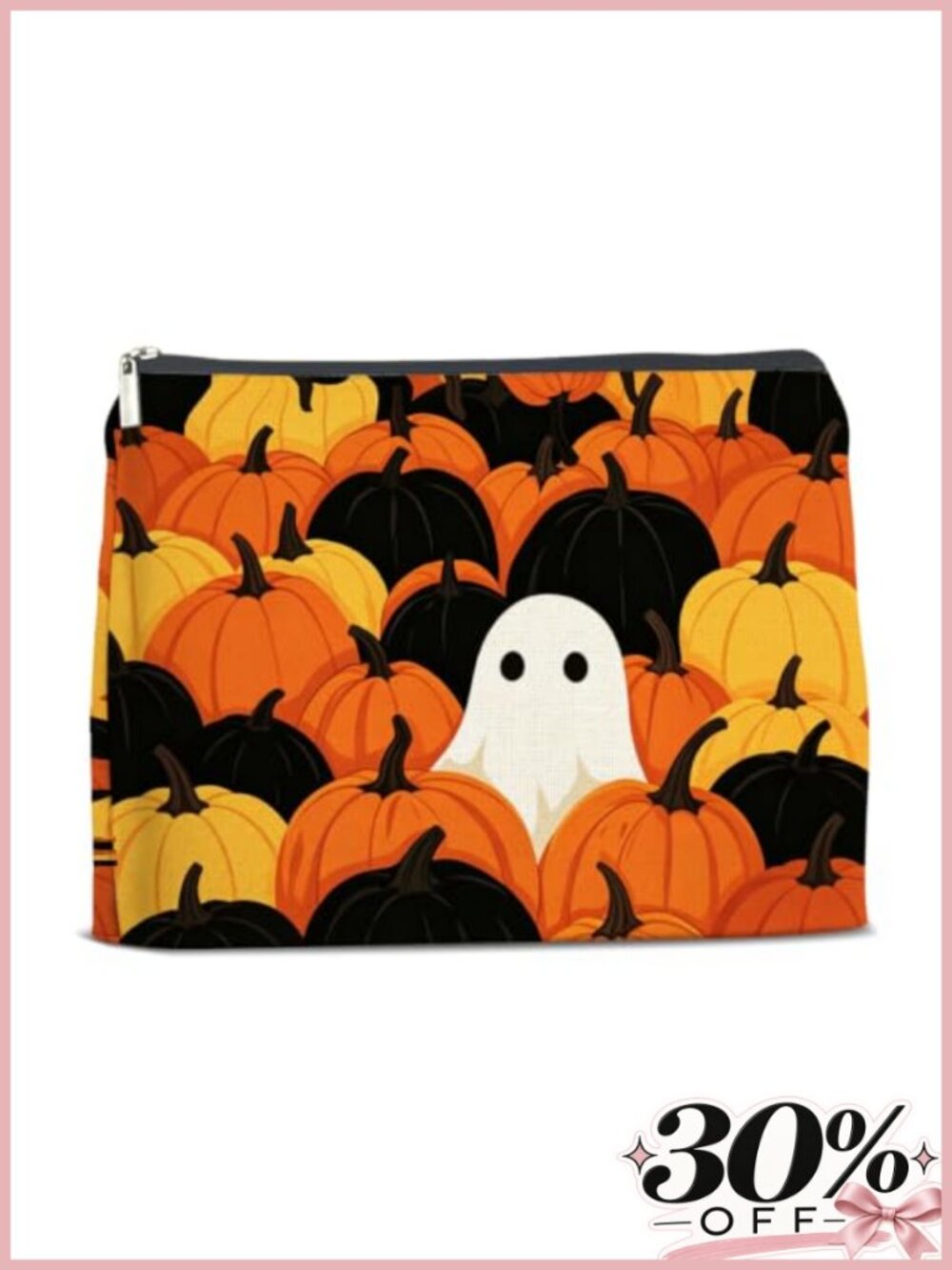 Halloween Pumpkin Ghost Makeup Bag Linen Waterproof Cosmetic Travel Pouch